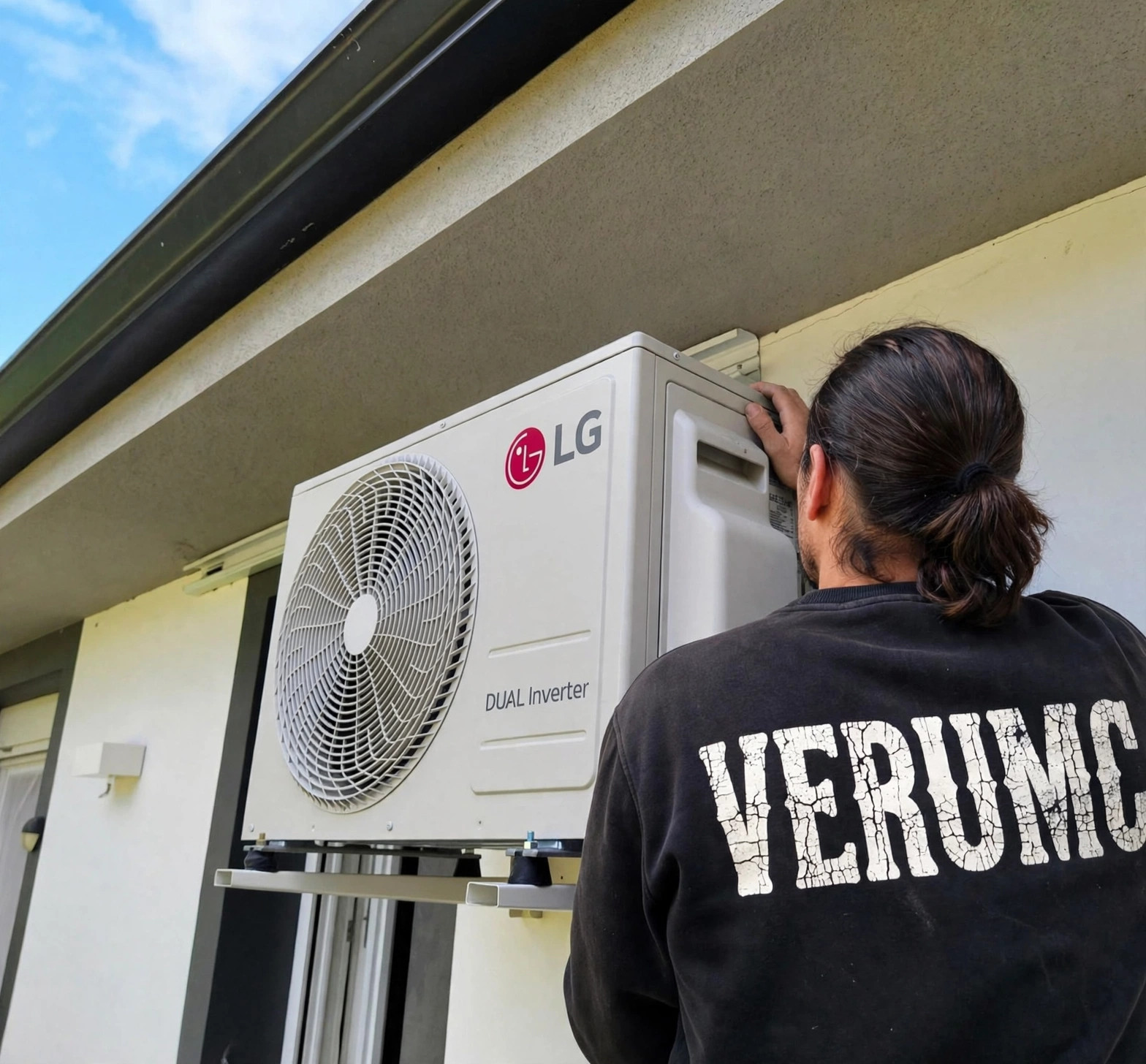 Técnico de Verum Clima instalando un aire acondicionado en Balaguer